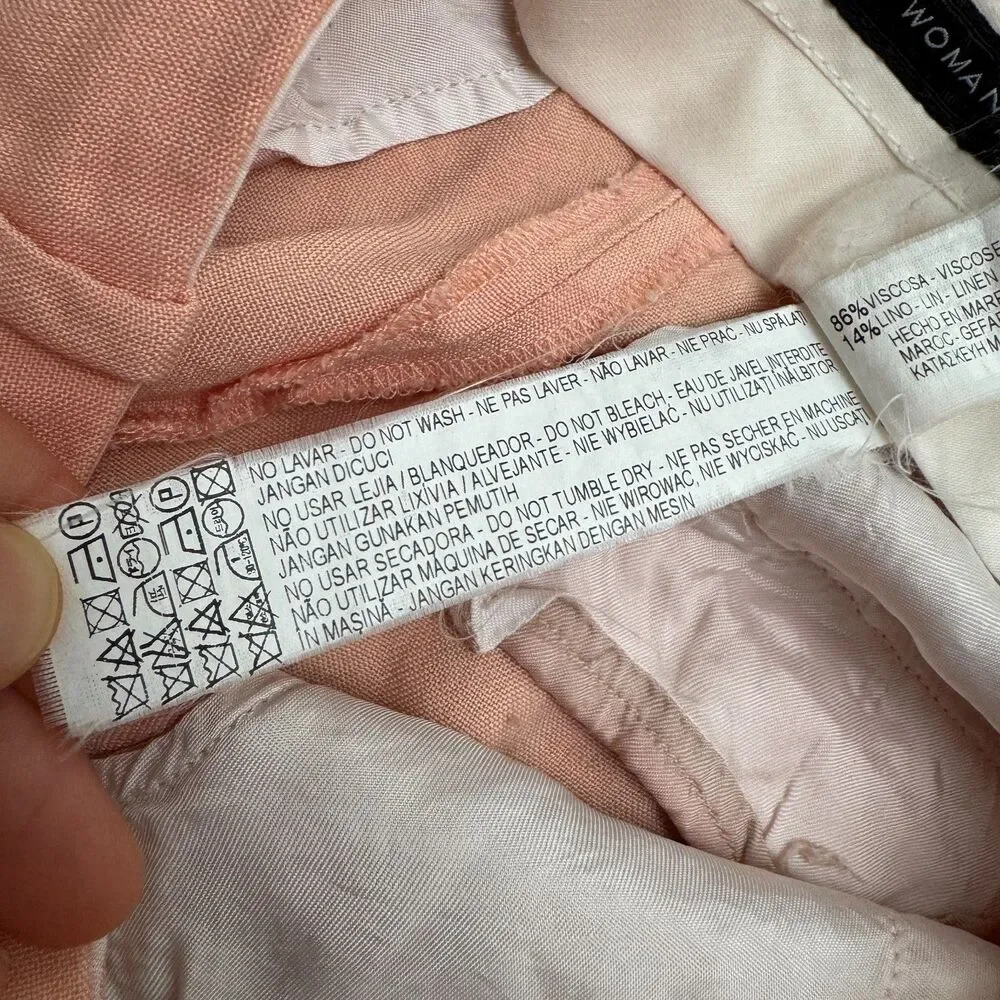 Zara Woman Linen Blend Wide Leg Chino Pants Women XS Peach Summer Lightweight
